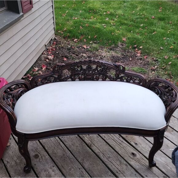 Vintage Handcarved Vanity Bench - Picture 1 of 8